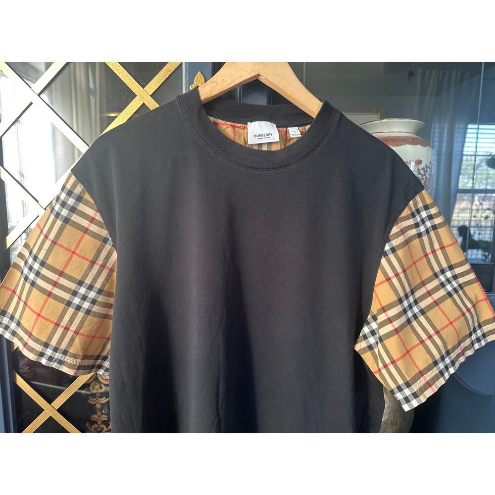 Burberry Serra Nova Check Black Oversized Tee Shirt Large L 8014895 - Picture 7 of 16